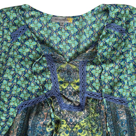 Fig & Flower Anthropologie Boho Top Womens Medium Green Blue Tunic Hippie Blouse - Picture 4 of 11
